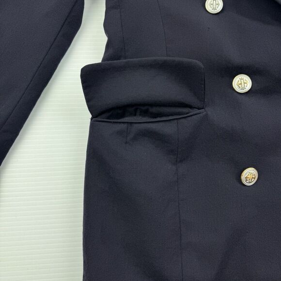 Vintage Ann Freedberg Wool Blazer 4 Navy Gold Button Double Breasted Jacket - Picture 5 of 12